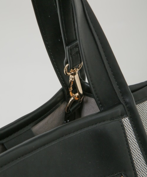 NANO universe（ナノユニバース）の「キャンバス×フェイクレザーポケットバッグ（トートバッグ・レディース・ブラック/ブラウン・FREE）」の3枚目の写真