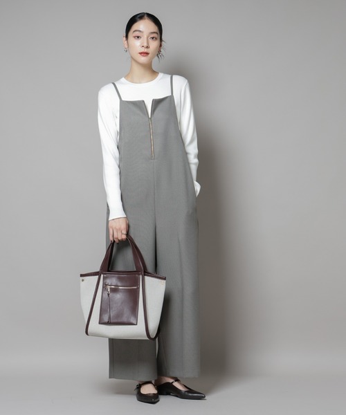 NANO universe（ナノユニバース）の「キャンバス×フェイクレザーポケットバッグ（トートバッグ・レディース・ブラック/ブラウン・FREE）」の6枚目の写真