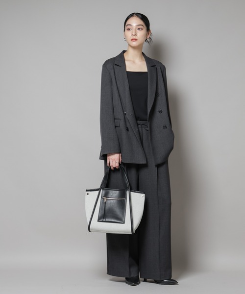 NANO universe（ナノユニバース）の「キャンバス×フェイクレザーポケットバッグ（トートバッグ・レディース・ブラック/ブラウン・FREE）」の9枚目の写真