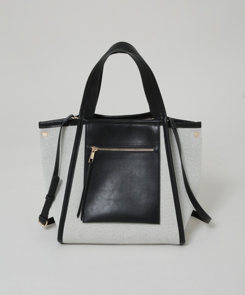 NANO universe（ナノユニバース）の「キャンバス×フェイクレザーポケットバッグ（トートバッグ・レディース・ブラック/ブラウン・FREE）」の11枚目の写真