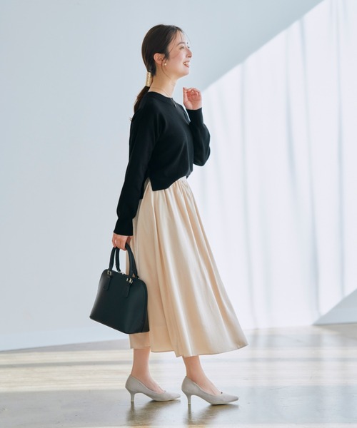 セール】ブラウジングニットドッキングワンピース 【低身長・小柄女性