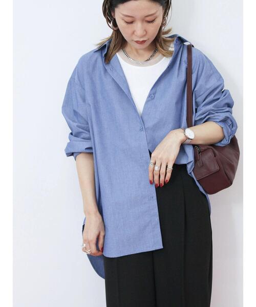 Samansa Mos2 blue（サマンサモスモスブルー）の「【イージーケア】マルチスタイルシャツ（シャツ/ブラウス・レディース・ブルー/グレー/ブラック/キナリ/ベージュ・M/L）」の5枚目の写真