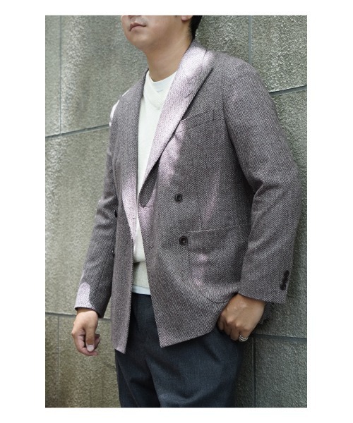 SUIT SQUARE（スーツスクエア）の「GOOVI ダブルブレストジャケット ウールソフトツイード ヘリンボーン（テーラードジャケット・メンズ・パープル系・1/2/3）」の12枚目の写真