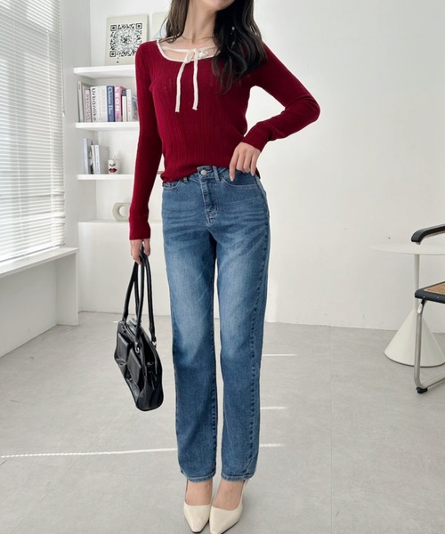 A.D.C.L.(エーディーシーエル)の「ストレッチ テーパードシルエット デニムパンツ(デニムパンツ・レディース・ブルー/ネイビー・M/L)」の14枚目の写真