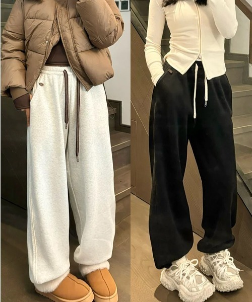 cammie（キャミー）の「ウエストレイヤード裏起毛スエット（スウェットパンツ・レディース・アイボリー/ネイビー/グレー/ブラック・M/L）」の5枚目の写真