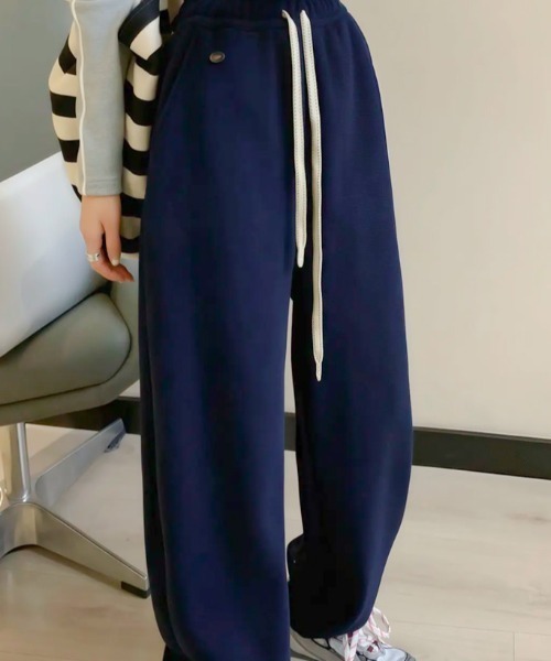 cammie（キャミー）の「ウエストレイヤード裏起毛スエット（スウェットパンツ・レディース・アイボリー/ネイビー/グレー/ブラック・M/L）」の8枚目の写真