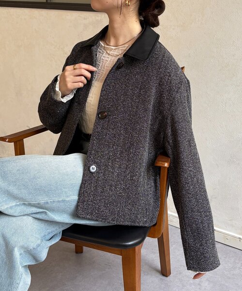 Thevon(ゼボン)の「ツイードショートジャケット(ブルゾン・レディース・ブラウン/ブラック・FREE)」の1枚目の写真