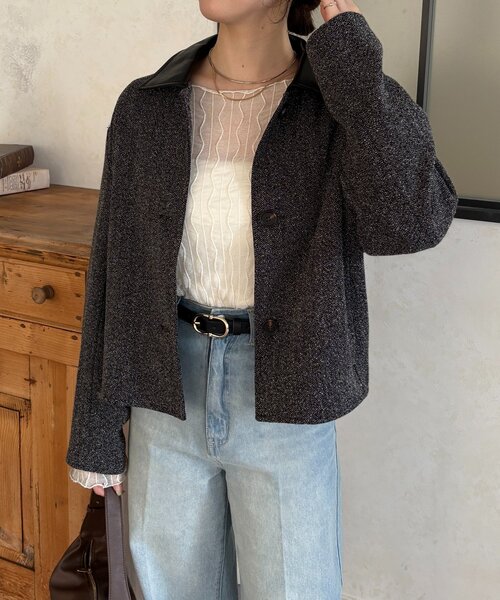 Thevon(ゼボン)の「ツイードショートジャケット(ブルゾン・レディース・ブラウン/ブラック・FREE)」の3枚目の写真