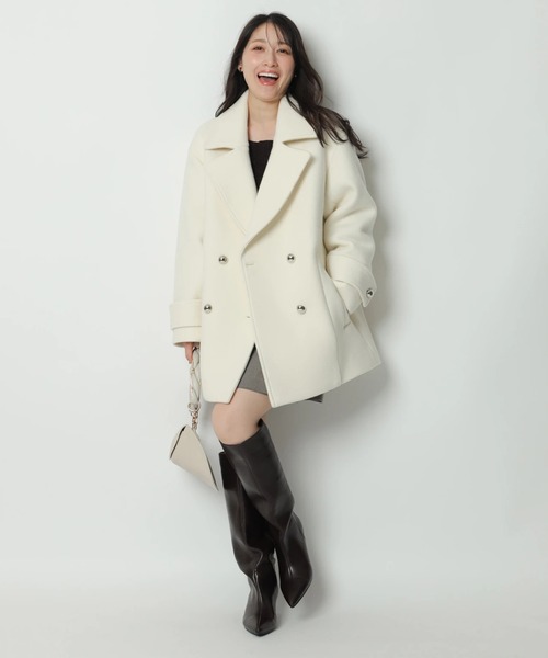 【最終値下げ】定価¥46,200　アプワイザーリッシェ　ピーコート　ウールコート Apuweiser-riche（アプワイザーリッシェ）の「ダブル釦カットPコート