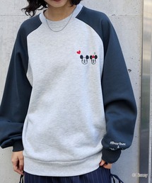 【Disney】別注 Mickey&Minnie ミッキー＆ミニー/グラフィック 刺繍 裏起毛 スウェットグレー系