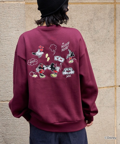 Disney】別注 Mickey&Minnie ミッキー＆ミニー/グラフィック 刺繍 裏