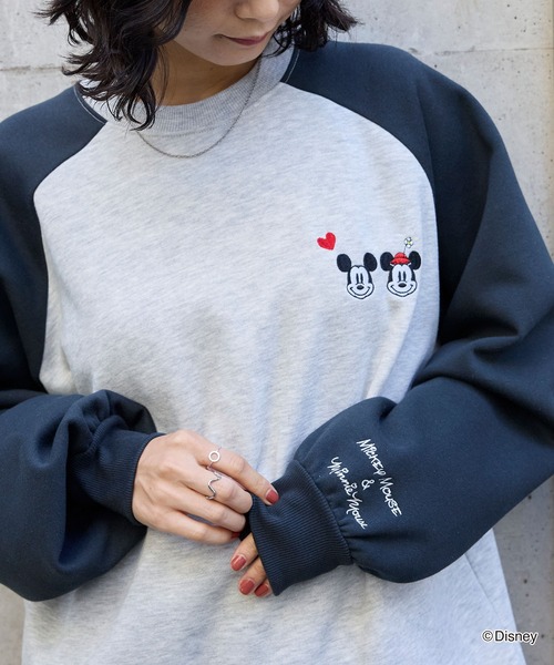 Disney】別注 Mickey&Minnie ミッキー＆ミニー/グラフィック 刺繍 裏