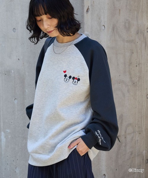 Disney】別注 Mickey&Minnie ミッキー＆ミニー/グラフィック 刺繍 裏