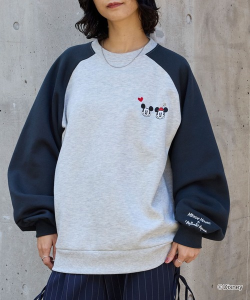 Disney】別注 Mickey&Minnie ミッキー＆ミニー/グラフィック 刺繍 裏