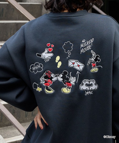 Disney】別注 Mickey&Minnie ミッキー＆ミニー/グラフィック 刺繍 裏