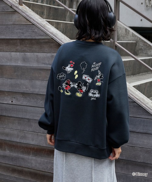 Disney】別注 Mickey&Minnie ミッキー＆ミニー/グラフィック 刺繍 裏