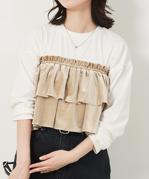 abahouse mavie(アバハウスマヴィ)の「【WEB Domani掲載】ベロアビスチェ付ロンT(Tシャツ/カットソー・レディース・ベージュ/グレー/チャコールグレー・フリー)」の3枚目の写真