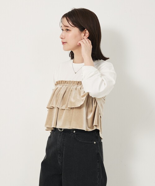abahouse mavie(アバハウスマヴィ)の「【WEB Domani掲載】ベロアビスチェ付ロンT(Tシャツ/カットソー・レディース・ベージュ/グレー/チャコールグレー・フリー)」の12枚目の写真