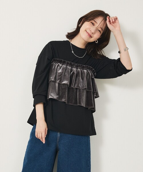 abahouse mavie(アバハウスマヴィ)の「【WEB Domani掲載】ベロアビスチェ付ロンT(Tシャツ/カットソー・レディース・ベージュ/グレー/チャコールグレー・フリー)」の20枚目の写真