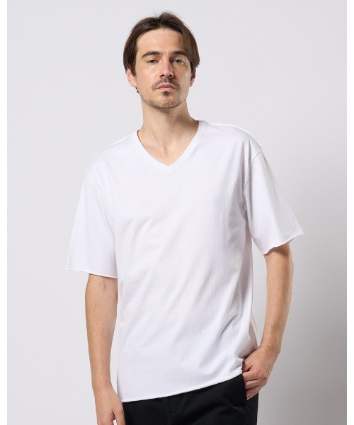 wjk(ダヴルジェイケイ)の「wide cut-off V-neck S/S(Tシャツ/カットソー・メンズ・ホワイト/ブラック・X-LARGE/LARGE/MEDIUM/SMALL)」の6枚目の写真