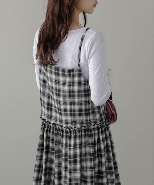 美品 45R umii908 フリル チェック ワンピース(3) 甘いチョコレートの香りがする女の子のフリルチェックワンピース