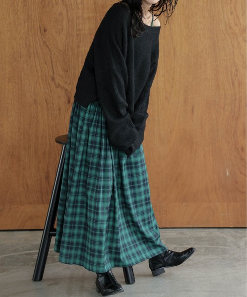 AMELY（エミリー）の「フリルギャザーチェック柄ワンピース（ワンピース・レディース・グレー/ホワイト/グリーン/ブラウン・フリー）」の8枚目の写真