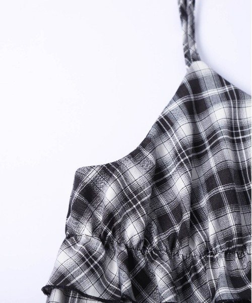 AMELY（エミリー）の「フリルギャザーチェック柄ワンピース（ワンピース・レディース・グレー/ホワイト/グリーン/ブラウン・フリー）」の15枚目の写真