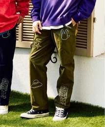 go slow caravan | ツイル ピーチ起毛 刺繍ワークパンツ(その他パンツ)