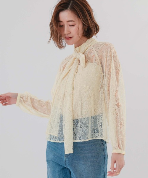 UR'S(ユアーズ)の「レースボウタイブラウス(シャツ/ブラウス・レディース・ミント/ネイビー/アイボリー/ピンク・S/M/L)」の11枚目の写真
