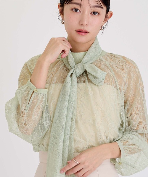 UR'S(ユアーズ)の「レースボウタイブラウス(シャツ/ブラウス・レディース・ミント/ネイビー/アイボリー/ピンク・S/M/L)」の18枚目の写真