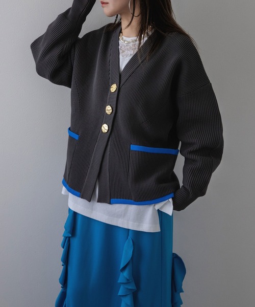 bohmal(ボマール)の「ダンボールニットバイカラーカーディガン(ニット/セーター・レディース・ライム/ブラック/グレー・FREE)」の16枚目の写真