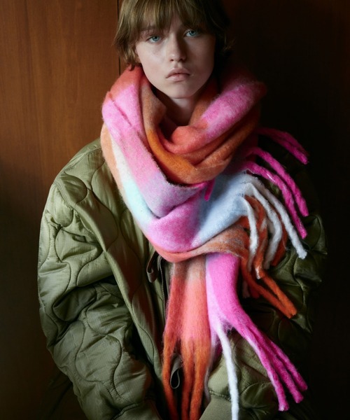 セール】[hint hint/ヒントヒント] 大判ストール(ピンク・グリーン