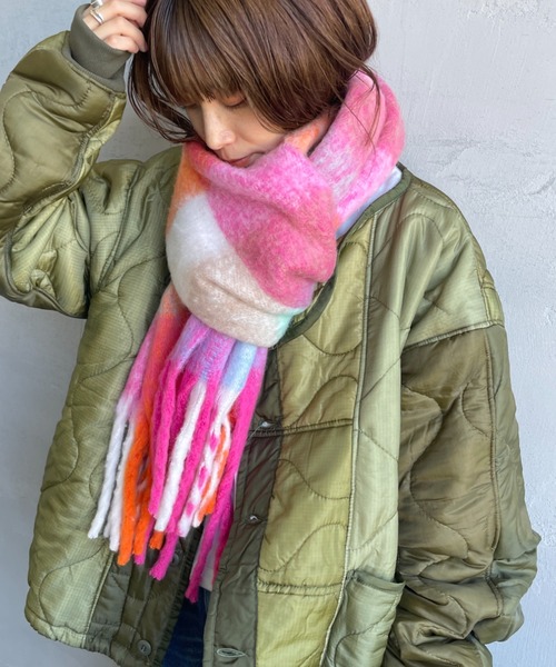 hint hint（ヒントヒント）の「[hint hint/ヒントヒント] 大判ストール(ピンク・グリーン)（ストール/ショール・レディース・ピンク/グリーン・ONE SIZE）」の13枚目の写真
