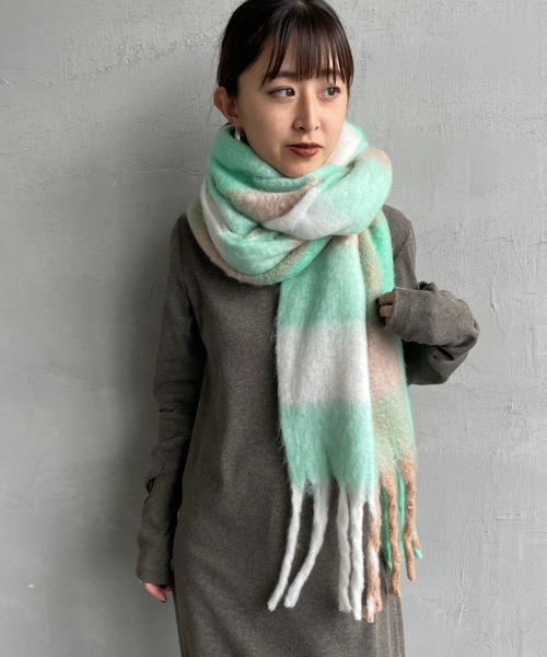 セール】[hint hint/ヒントヒント] 大判ストール(ピンク・グリーン
