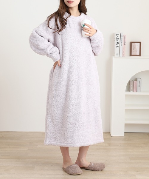 大晦日限定価格 ネミカ ふわふわシャギーワンピース パールリボン 13＋ あったかふわシャギー 長袖ワンピース（ワンピース）｜OMNES（オムネス