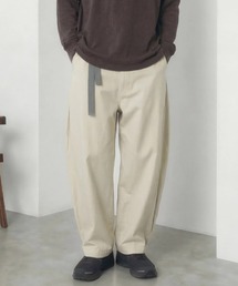 ＜ピグメント加工＆ストライプ＞サイドタック ツイル ワイドパンツPigment dyed Twill Side-tuck Wide Pants