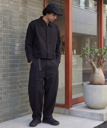 <ピグメント加工&ストライプ>サイドタック ツイル ワイドパンツPigment dyed Twill Side-tuck Wide Pants