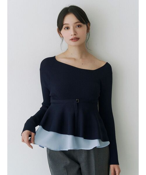 MERCURYDUO（マーキュリーデュオ）の「異素材ドッキングペプラムニット（ニット/セーター・レディース・ネイビー/アイボリー/ラベンダー・FREE）」の5枚目の写真