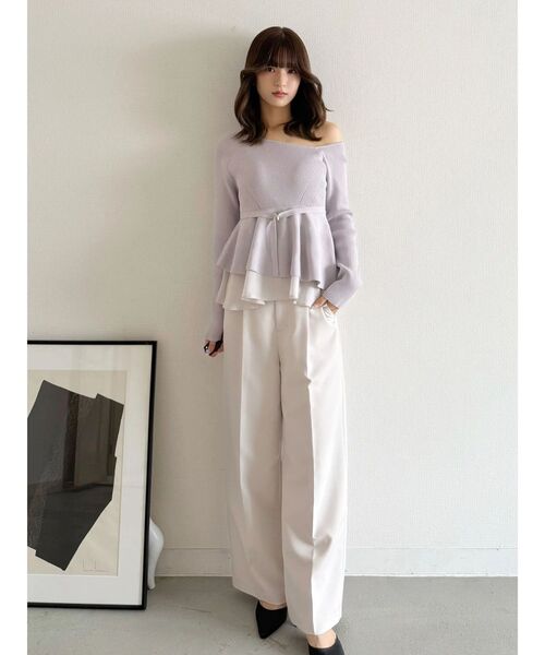 MERCURYDUO（マーキュリーデュオ）の「異素材ドッキングペプラムニット（ニット/セーター・レディース・ネイビー/アイボリー/ラベンダー・FREE）」の8枚目の写真