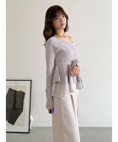 MERCURYDUO（マーキュリーデュオ）の「異素材ドッキングペプラムニット（ニット/セーター・レディース・ネイビー/アイボリー/ラベンダー・FREE）」の13枚目の写真
