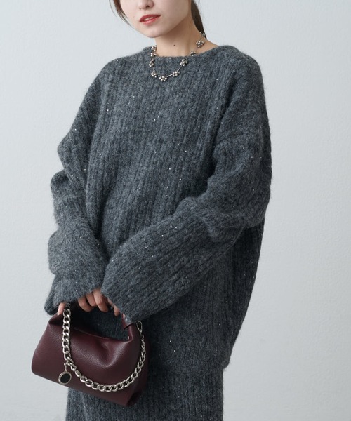 Lui's（ルイス）の「スパンコールセットアップ（ニット/セーター・レディース・アイボリー/チャコールグレー・FREE）」の4枚目の写真