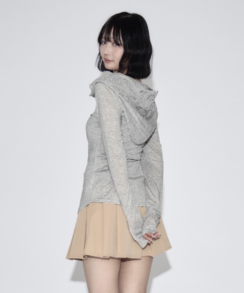 tinkerend(ティンカーエンド)の「Lace V-neck Hooded Tops / レースVネックフード付きトップス(パーカー・レディース・ブラック/グレー/ホワイト・FREE)」の20枚目の写真