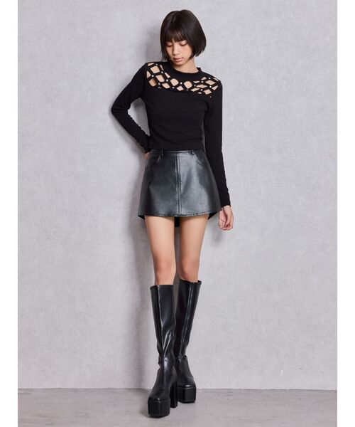 GYDA（ジェイダ）の「latticeカット bijouトップス（Tシャツ/カットソー・レディース・ブラック/グレー・FREE）」の7枚目の写真