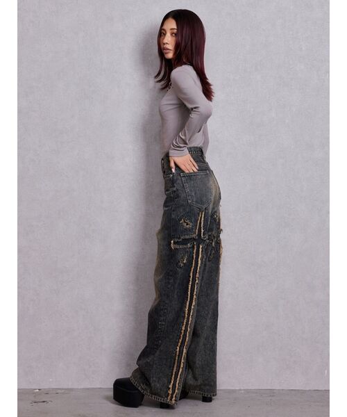 GYDA（ジェイダ）の「latticeカット bijouトップス（Tシャツ/カットソー・レディース・ブラック/グレー・FREE）」の12枚目の写真