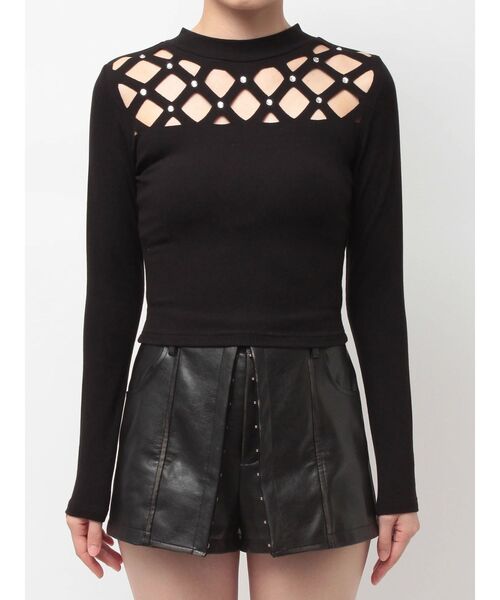 GYDA（ジェイダ）の「latticeカット bijouトップス（Tシャツ/カットソー・レディース・ブラック/グレー・FREE）」の14枚目の写真