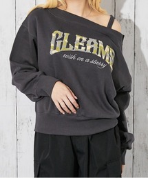《ワンショル×ロゴデザイン》レディース 裏起毛 スウェットプルオーバー オフショル風 秋冬