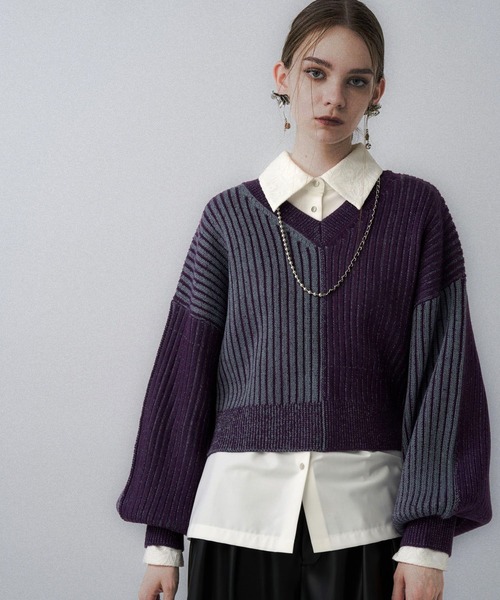 yori  ヨリ ストライプシャツブラウス 36サイズ Yori 良品 24AW yori ヨリ ミニフリル ストライプシャツ ブラウス YR21