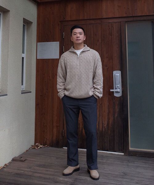 セール】オーバーサイズボリュームウォッシャブルハーフジップケーブル