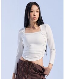 MOAA（モア）の「Square neck shirring long sleeve (IVORY)（Tシャツ/カットソー・レディース）」