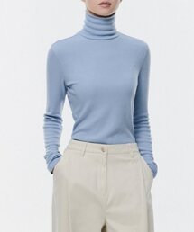 [ヒートタンダード] ウィメンズ薄起毛スリムタートルネック長袖Tシャツ [スカイブルー]